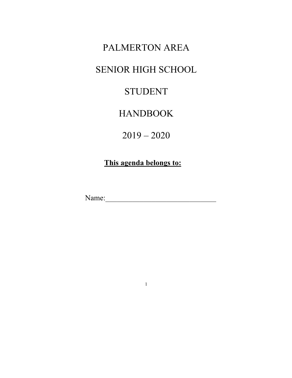 Palmerton Area Senior High School Student Handbook 2019 – 2020