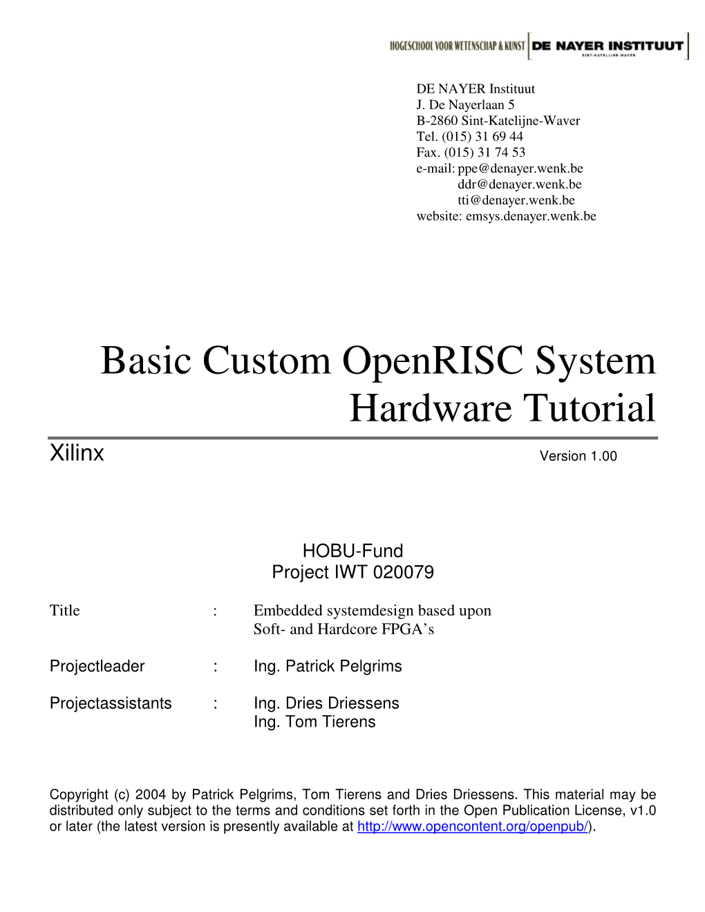 Basic Custom Openrisc System Hardware Tutorial