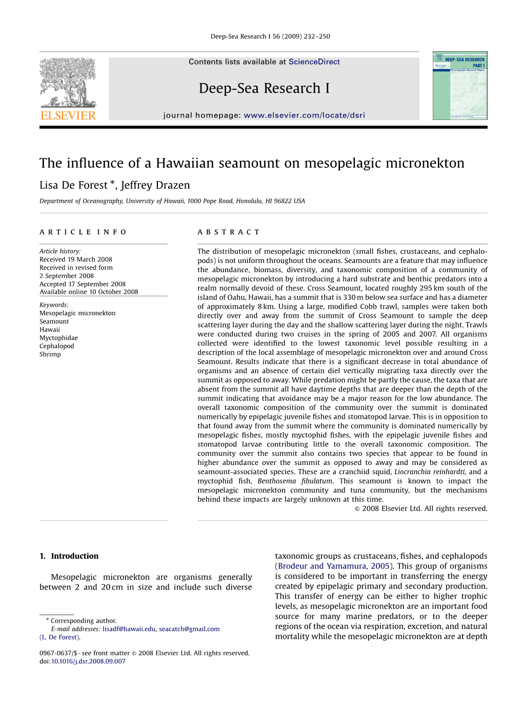 The Influence of a Hawaiian Seamount on a Mesopelagic Micronekton Community