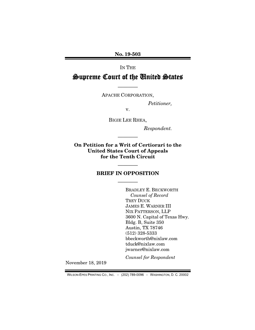 Supreme Court of the United States ———— APACHE CORPORATION, Petitioner, V