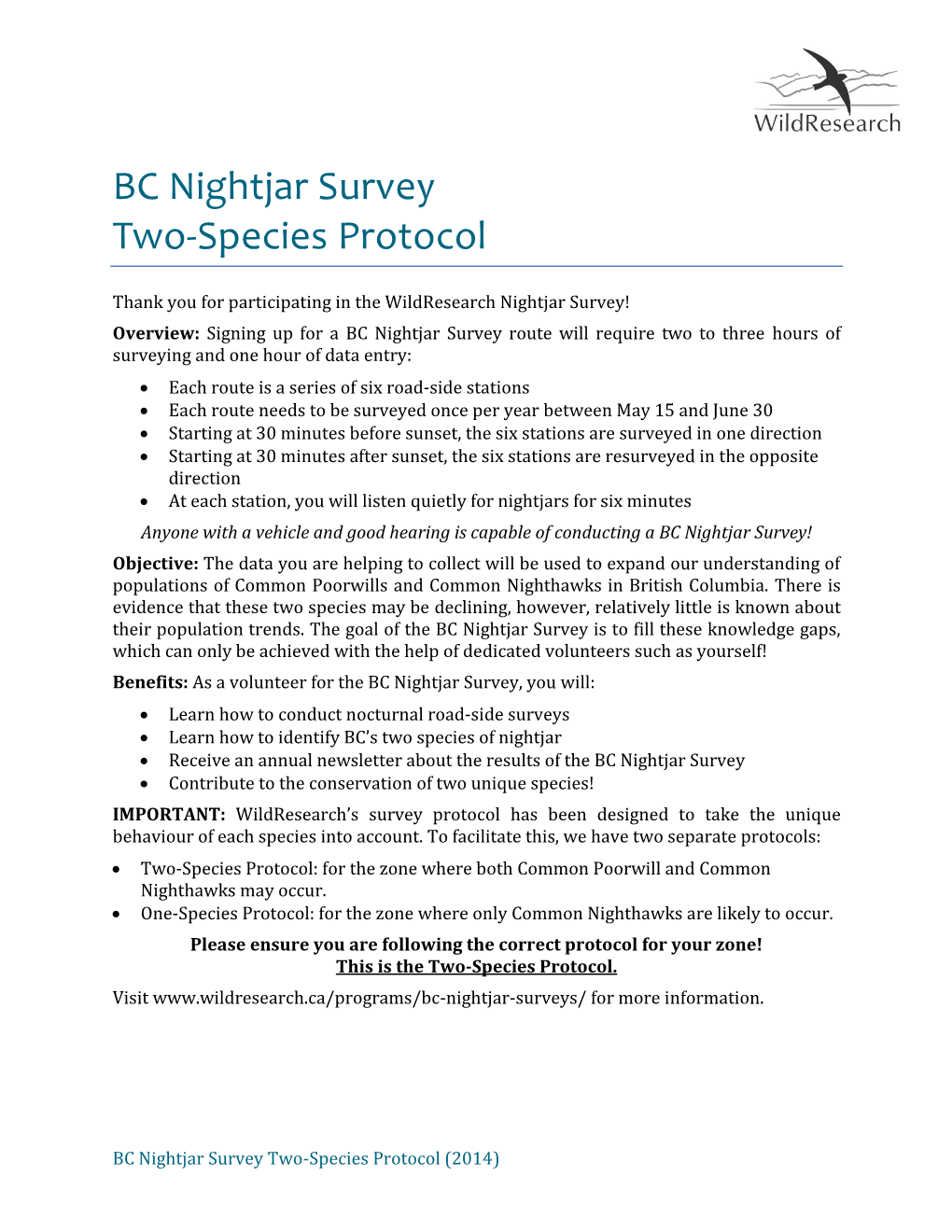 BC Nightjar Survey Two-Species Protocol