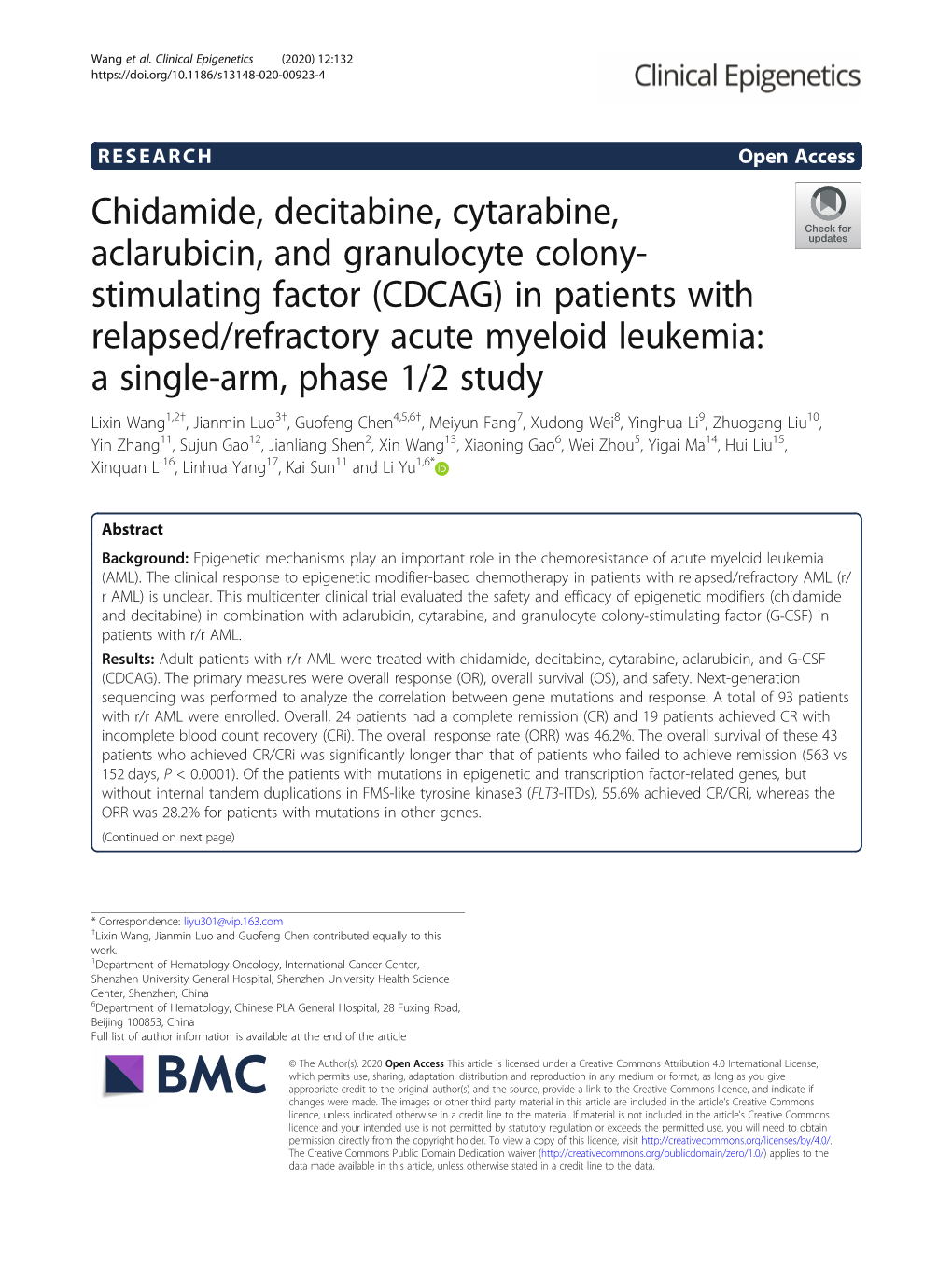 Chidamide, Decitabine, Cytarabine, Aclarubicin, and Granulocyte Colony