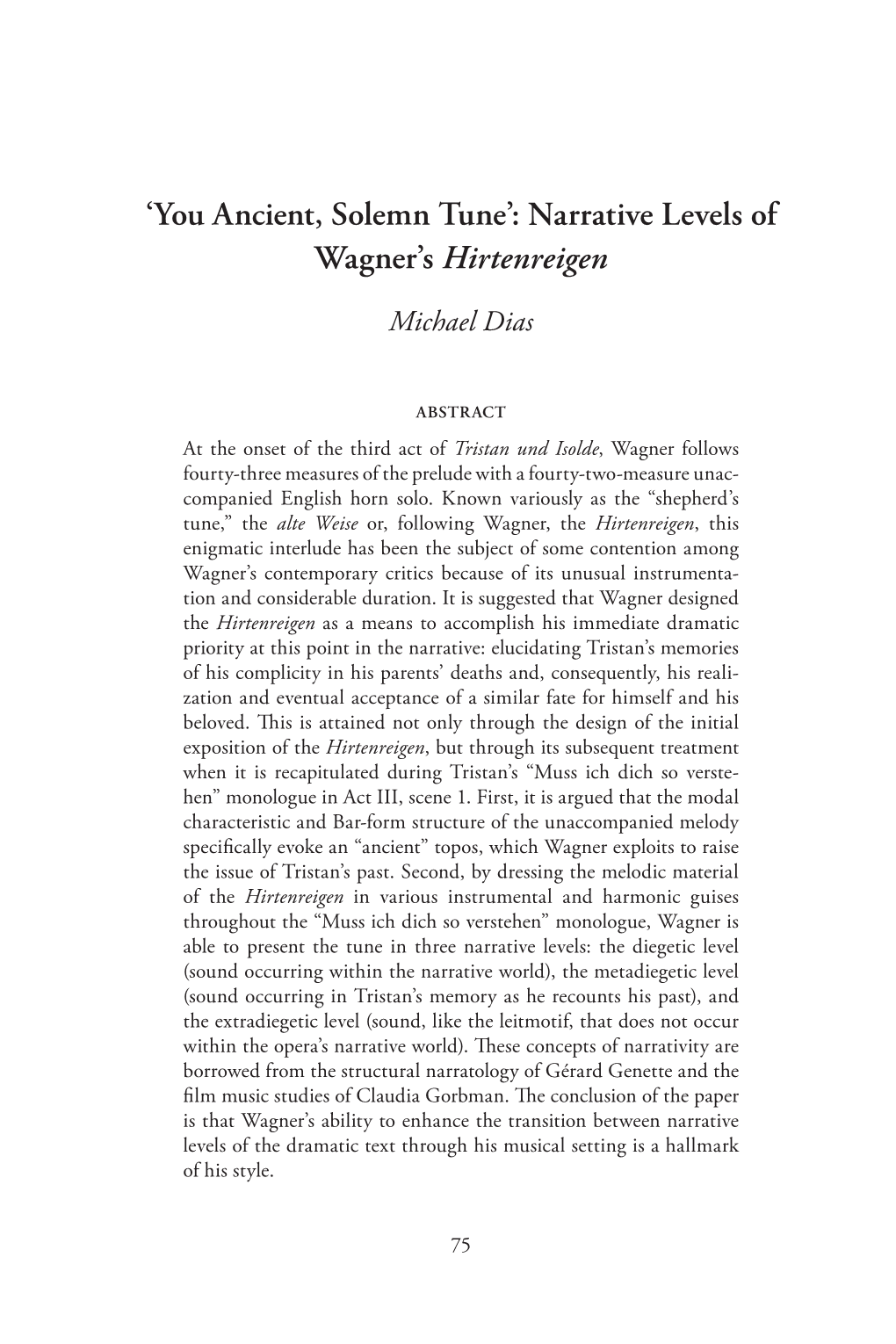 'You Ancient, Solemn Tune': Narrative Levels of Wagner's Hirtenreigen