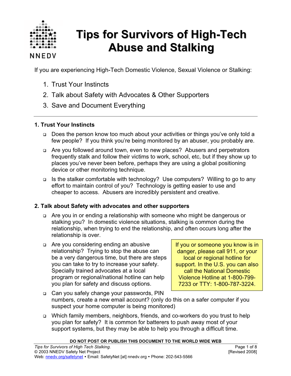 Tips for Survivors of High-Tech Abuse and Stalking