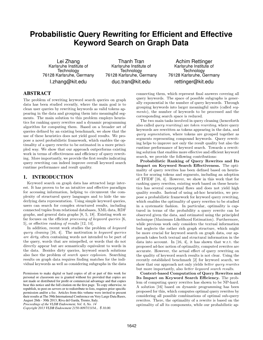 Probabilistic Query Rewriting for Efficient and Effective Keyword