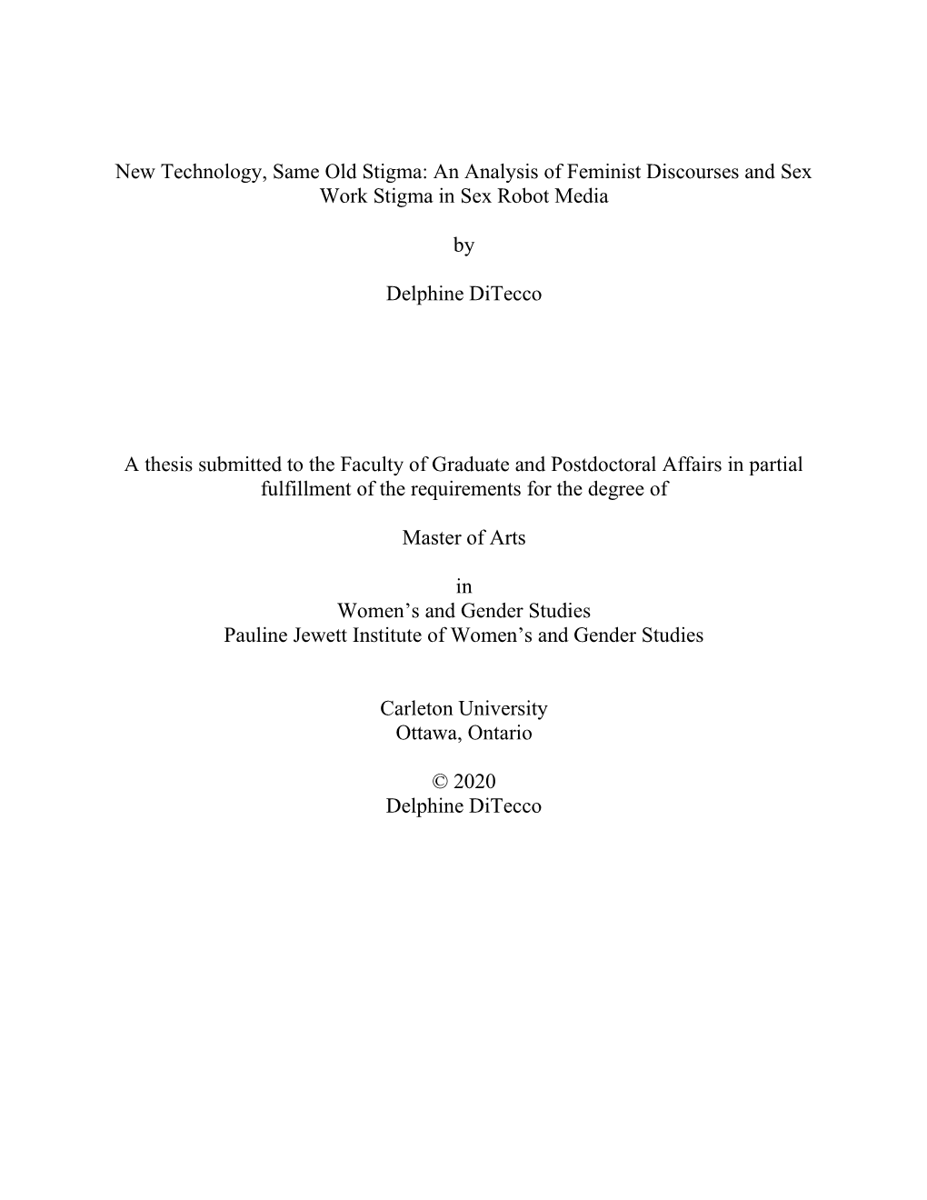 New Technology, Same Old Stigma: an Analysis of Feminist Discourses and Sex Work Stigma in Sex Robot Media