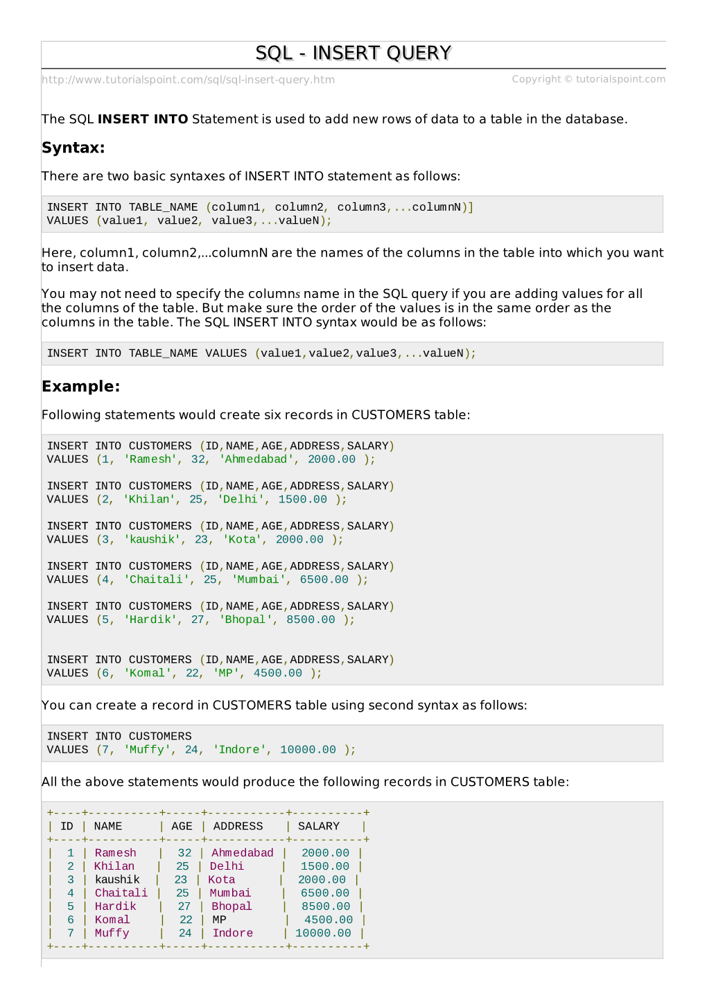 SQL INSERT Query