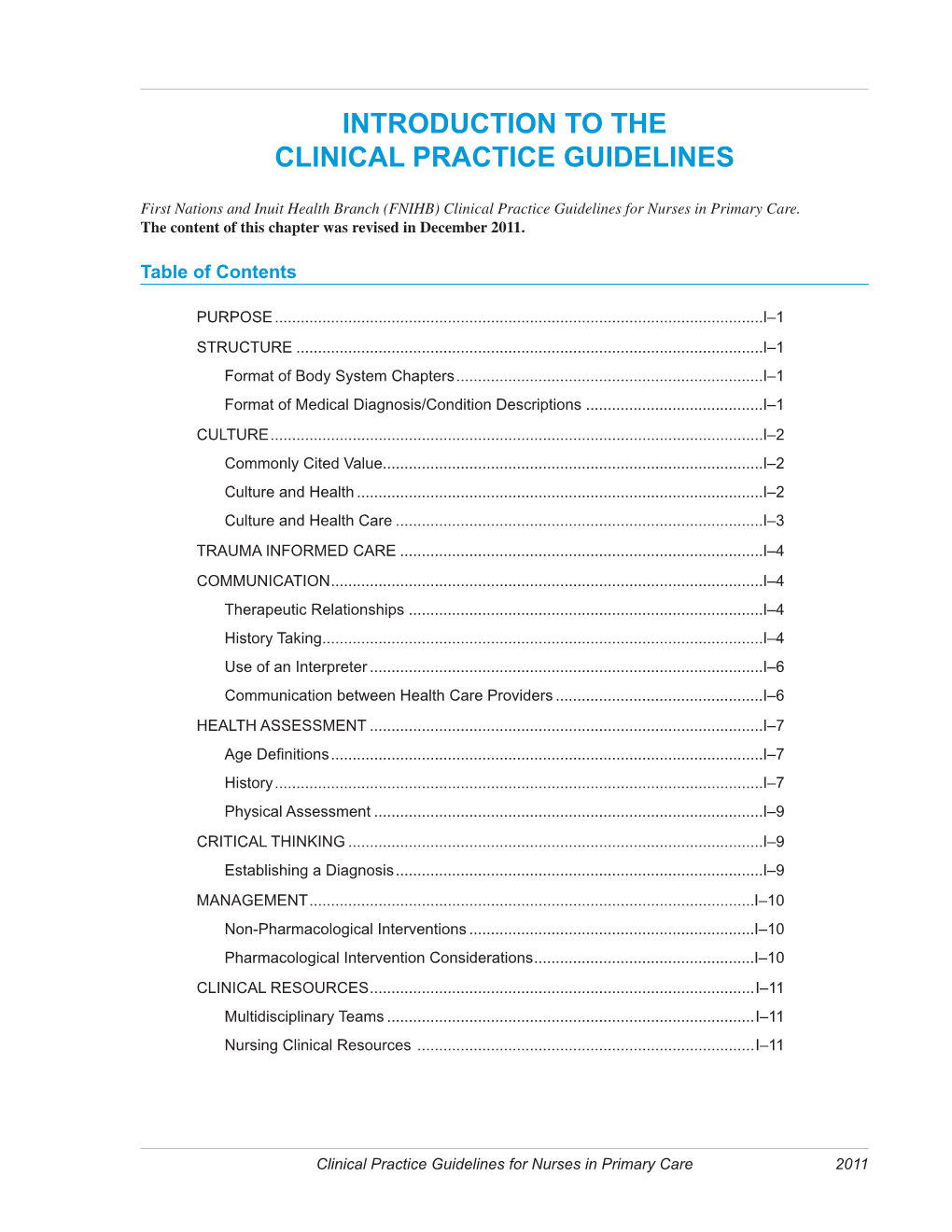 Introduction to the Clinical Practice Guidelines