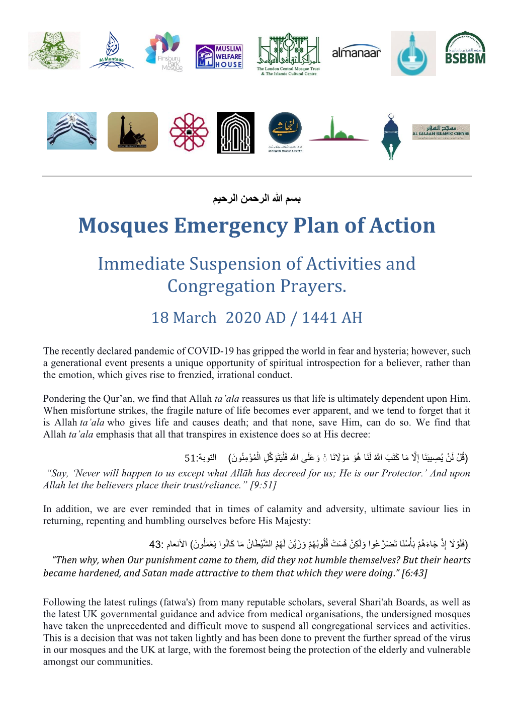 Mosques Emergency Plan of Action