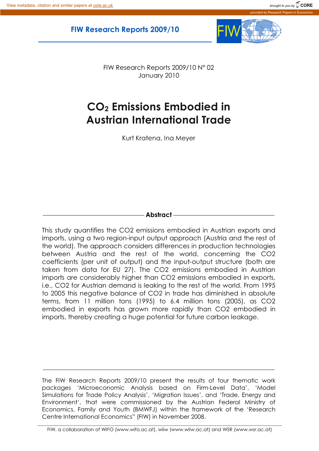 CO2 Emissions Embodied in Austrian International Trade