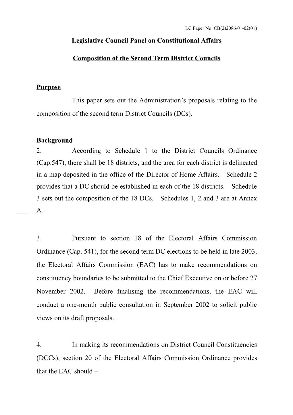 Legislative Council Panel on Constitutional Affairs Composition