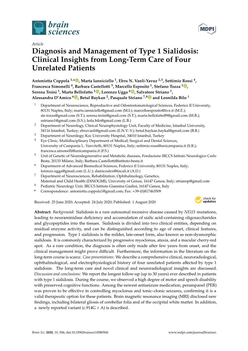 Diagnosis and Management of Type 1 Sialidosis: Clinical Insights from Long-Term Care of Four Unrelated Patients