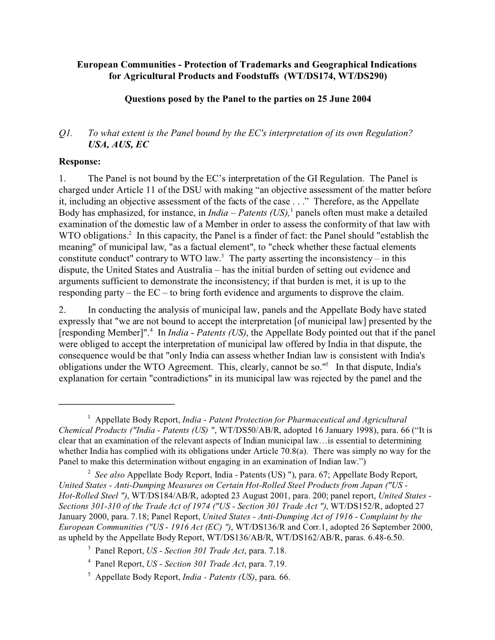 Protection of Trademarks and Geographical Indications for Agricultural Products and Foodstuffs (WT/DS174, WT/DS290)