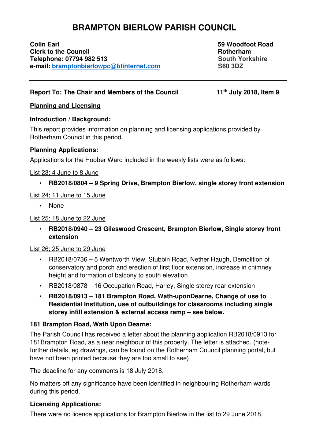 Planning and Licensing July