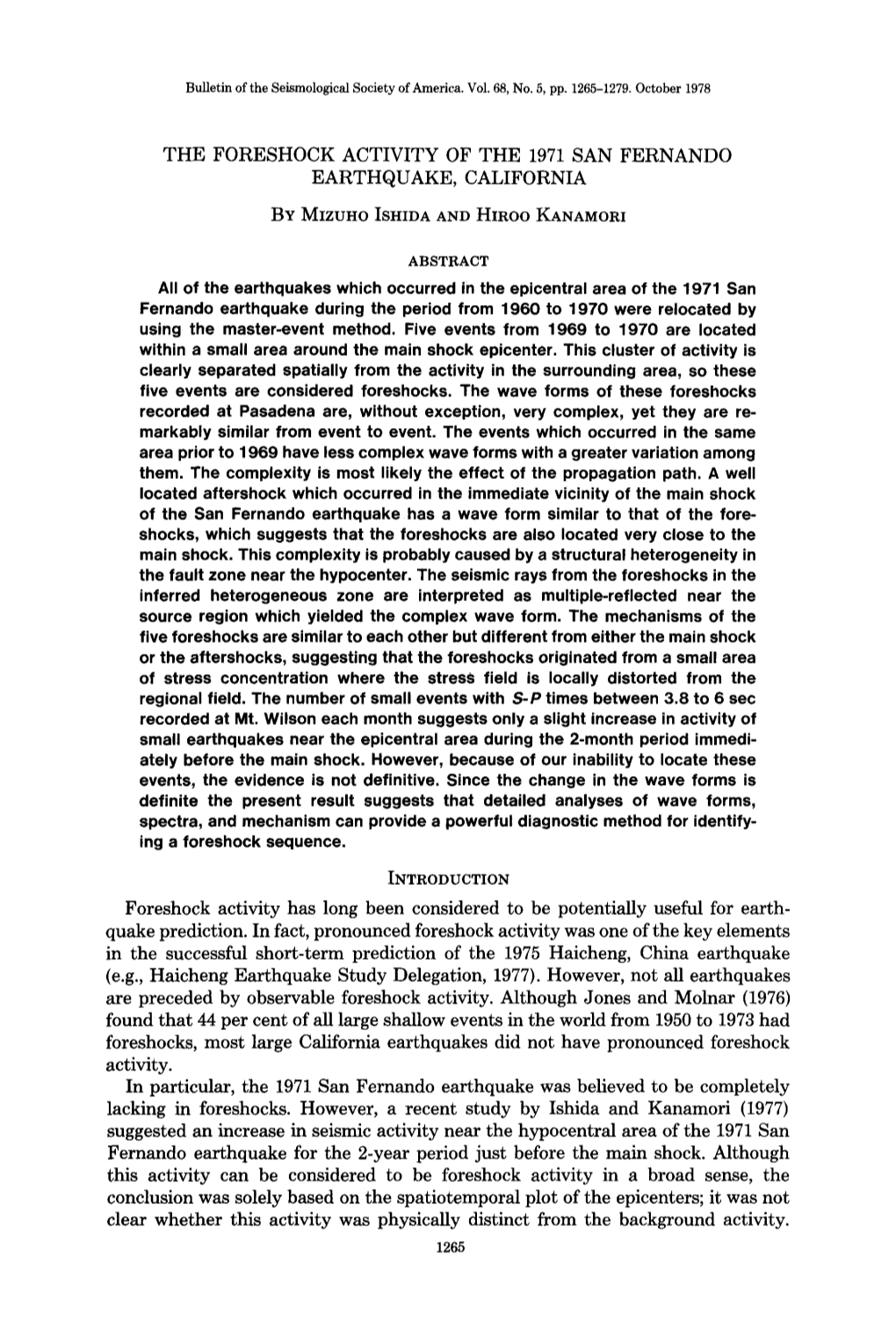 The Foreshock Activity of the 1971 San Fernando Earthquake, California