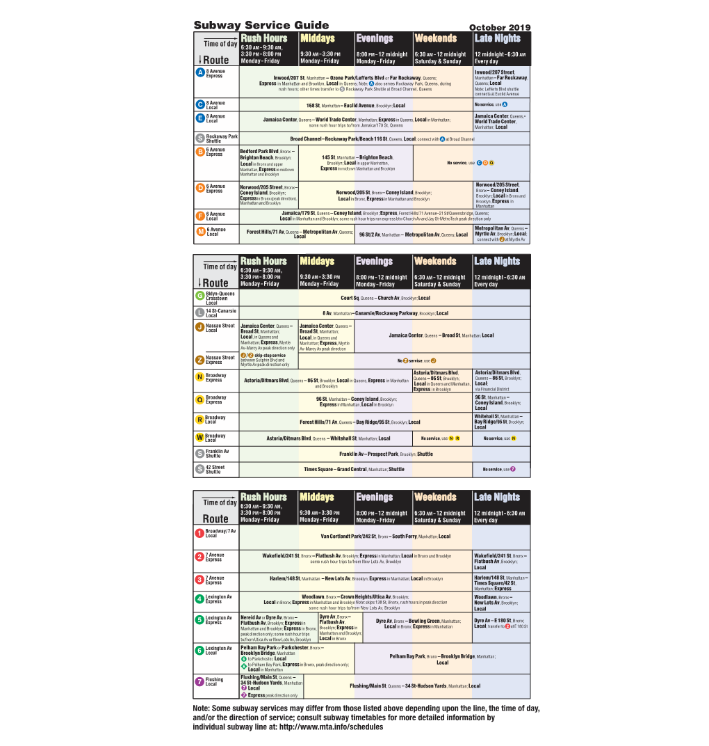 Route Route Route Subway Service Guide