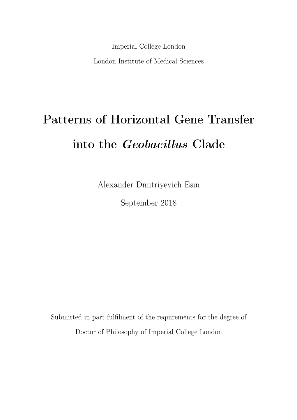 Patterns of Horizontal Gene Transfer Into the Geobacillus Clade