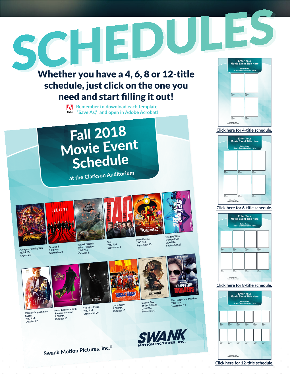 Fall 2018 Movie Event Schedule