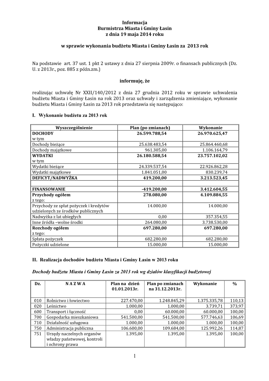 Informacja Burmistrza Miasta I Gminy Łasin Z Dnia 19 Maja 2014 Roku W