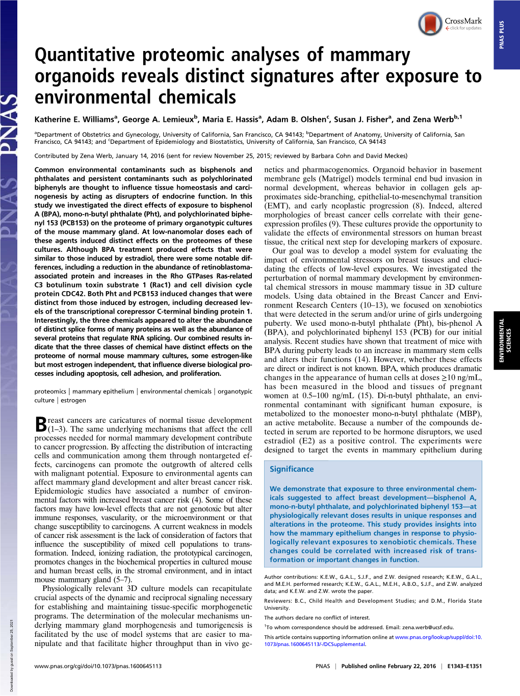 Quantitative Proteomic Analyses of Mammary Organoids Reveals Distinct Signatures After Exposure to Environmental Chemicals