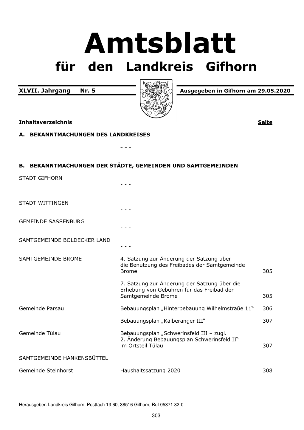 Amtsblatt Für Den Landkreis Gifhorn