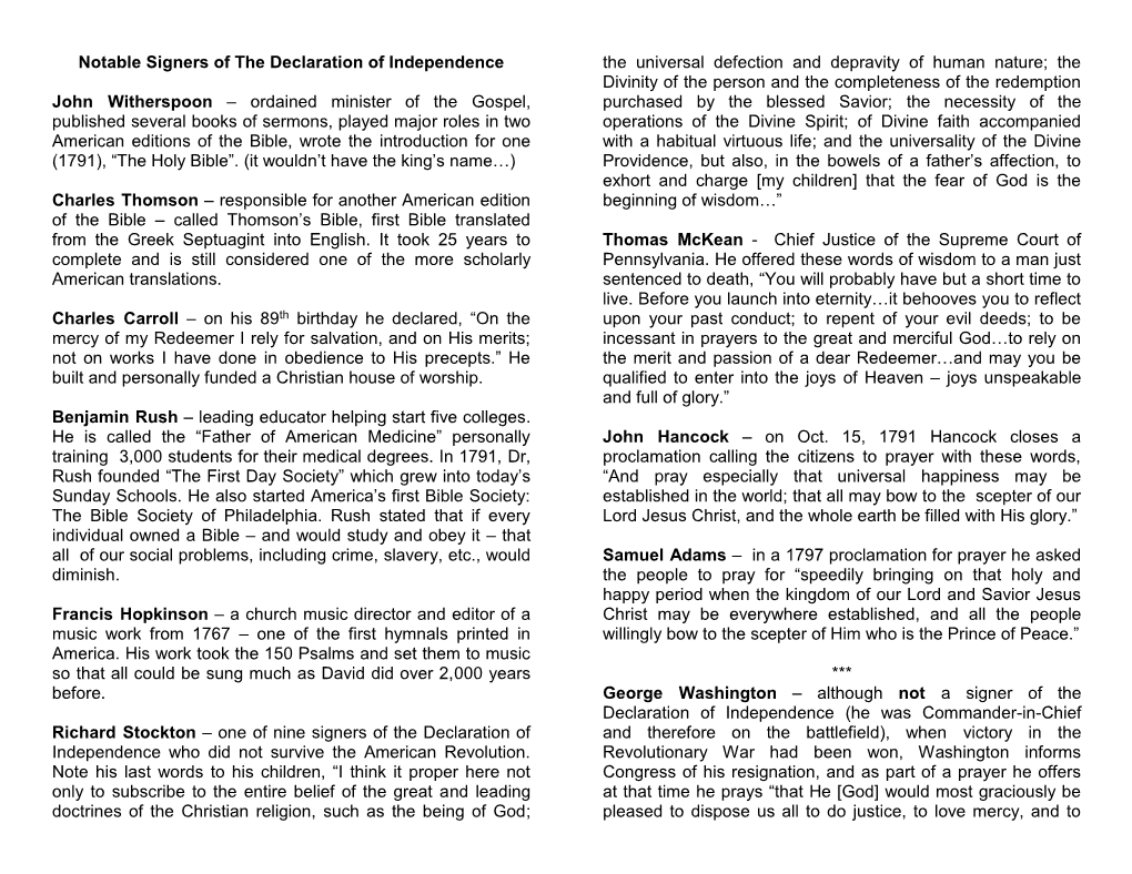 Notable Signers of the Declaration of Independence John Witherspoon