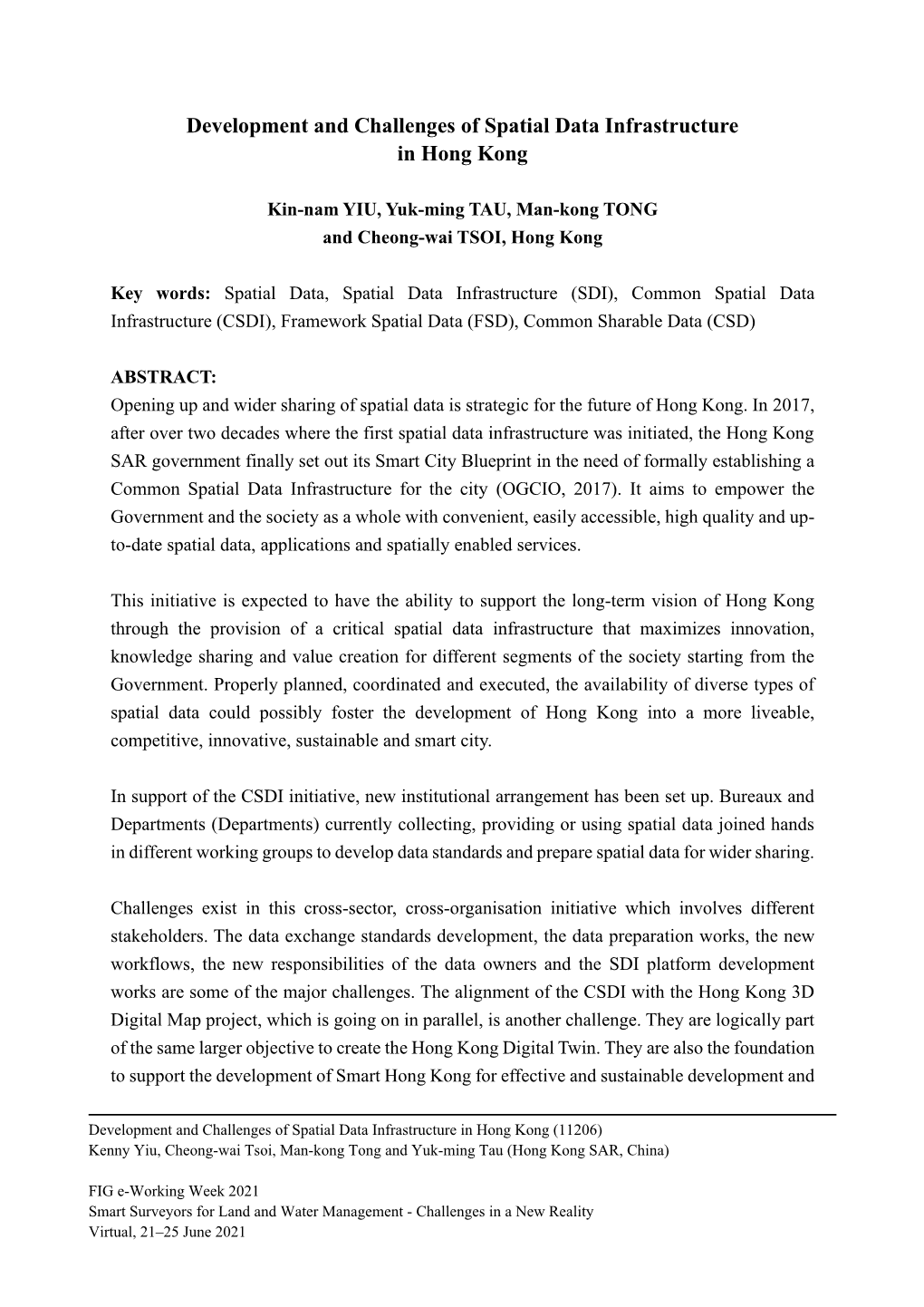 Development and Challenges of Spatial Data Infrastructure in Hong Kong