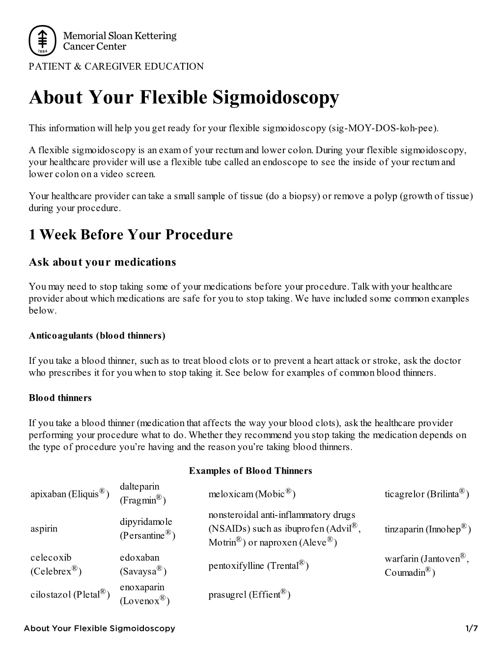 About Your Flexible Sigmoidoscopy