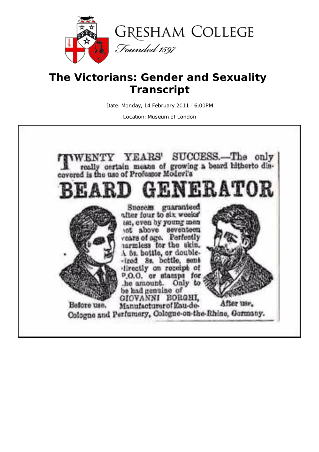 The Victorians: Gender and Sexuality Transcript