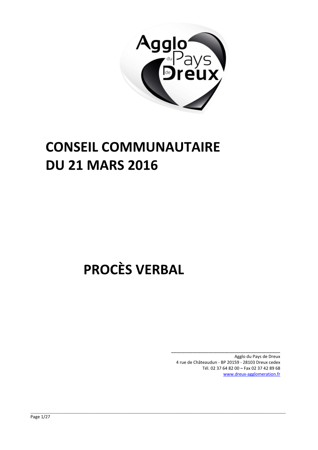 Conseil Communautaire Du 21 Mars 2016 Procès Verbal