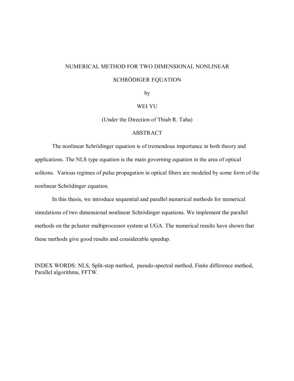 Numerical Method for Two Dimensional Nonlinear