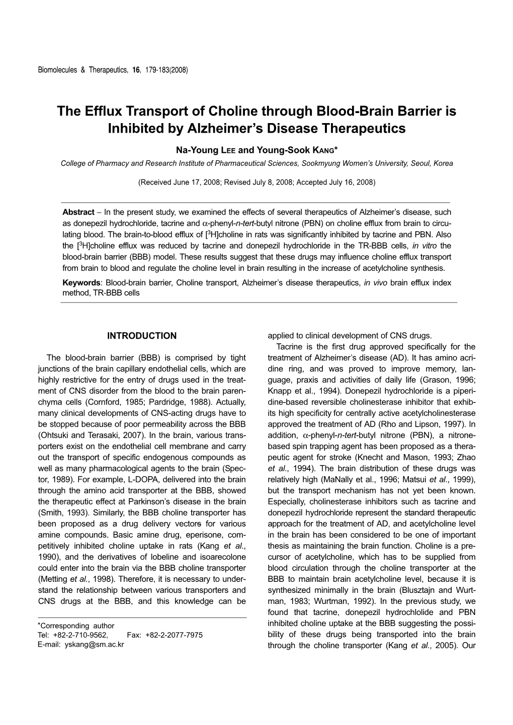 The Efflux Transport of Choline Through Blood-Brain Barrier Is Inhibited by Alzheimer’S Disease Therapeutics