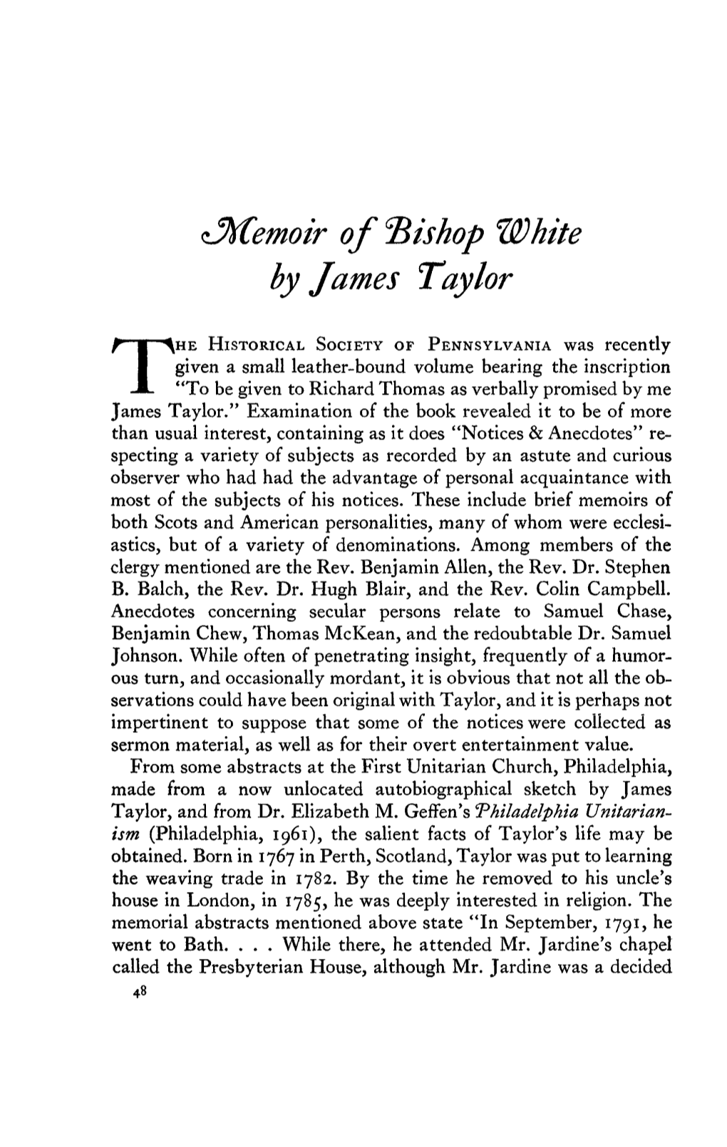 Memoir of Bishop White by James Taylor