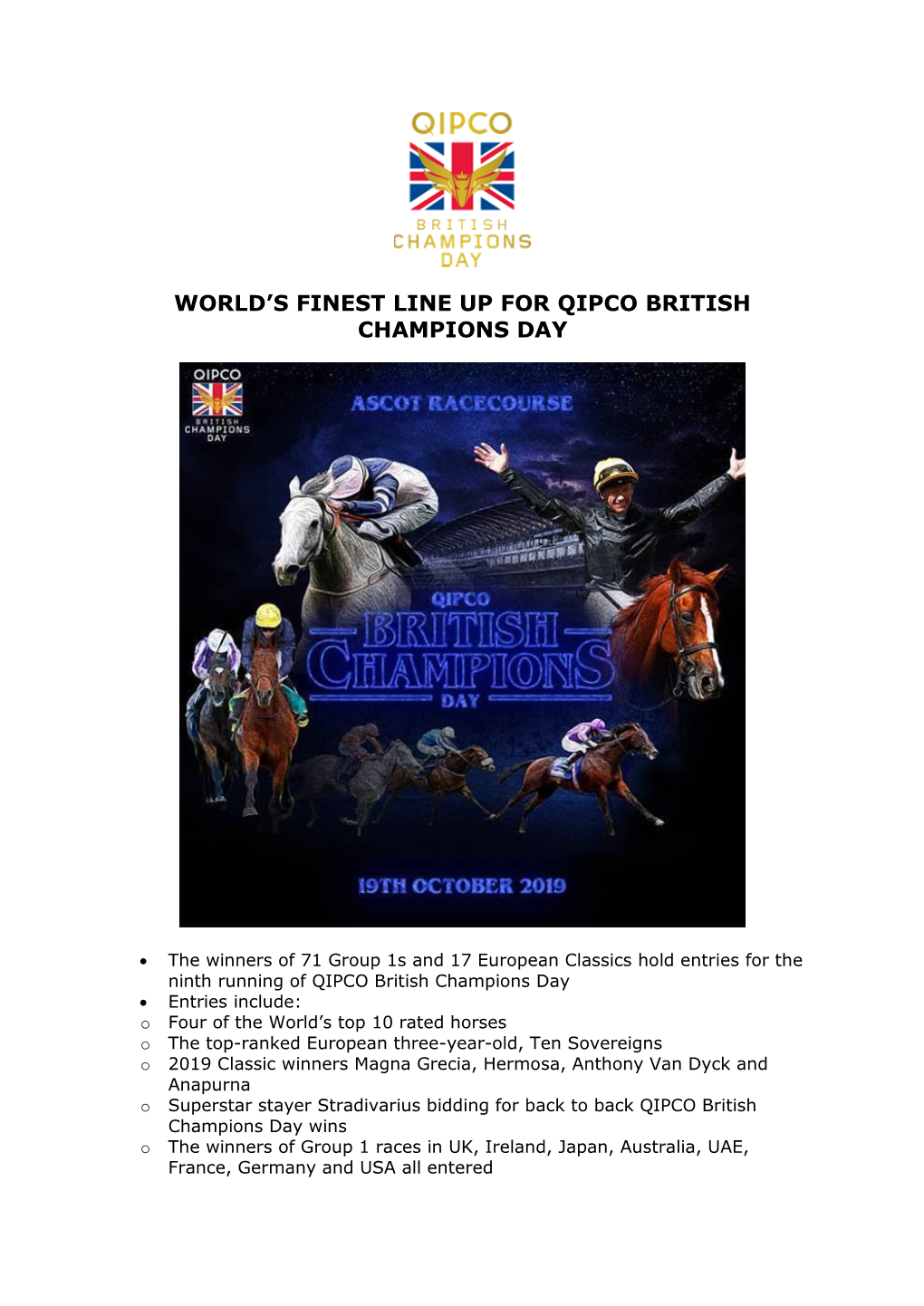 World's Finest Line up for Qipco British Champions