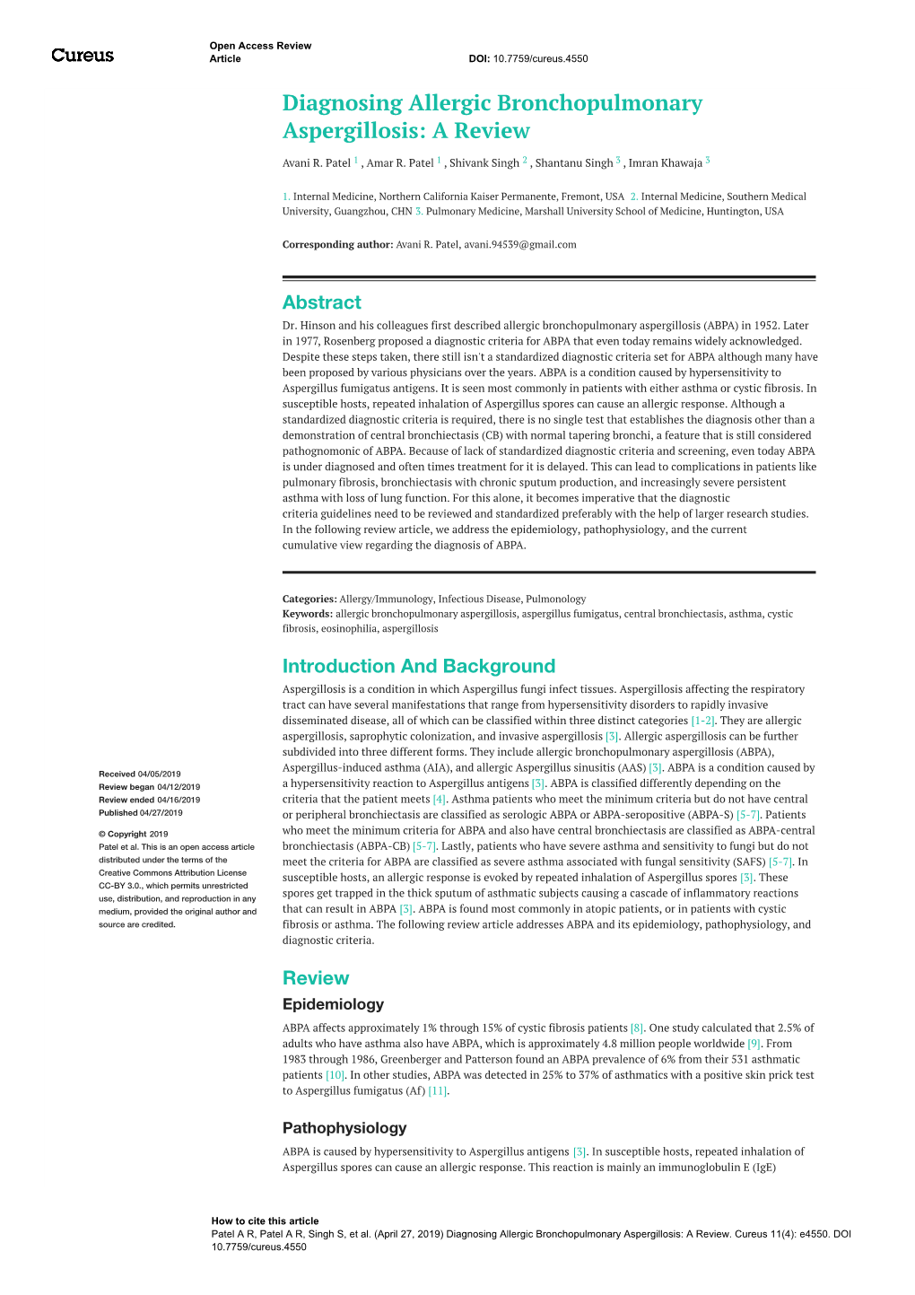 Diagnosing Allergic Bronchopulmonary Aspergillosis: a Review