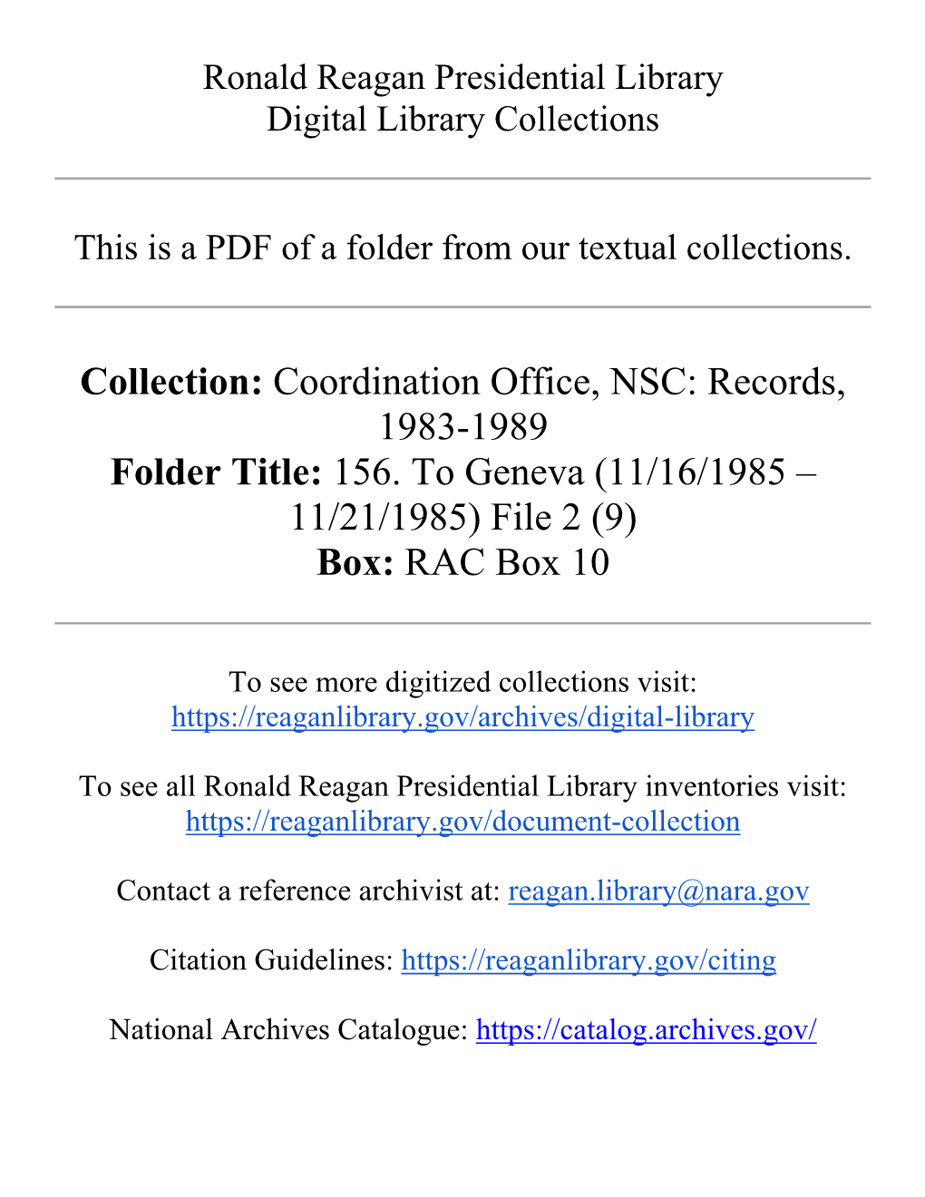 (11/16/1985 – 11/21/1985) File 2 (9) Box: RAC Box 10