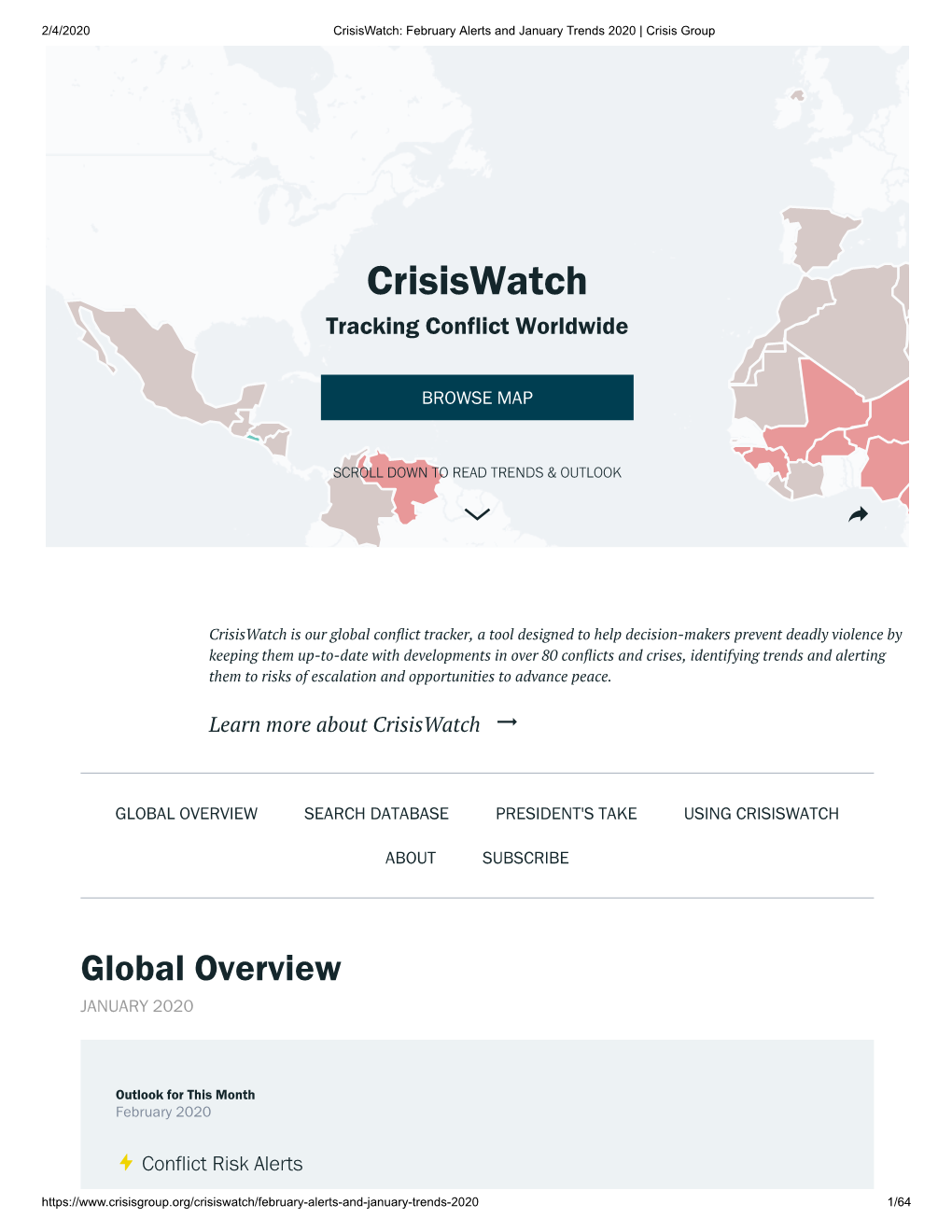 Crisiswatch: February Alerts and January Trends 2020 | Crisis Group