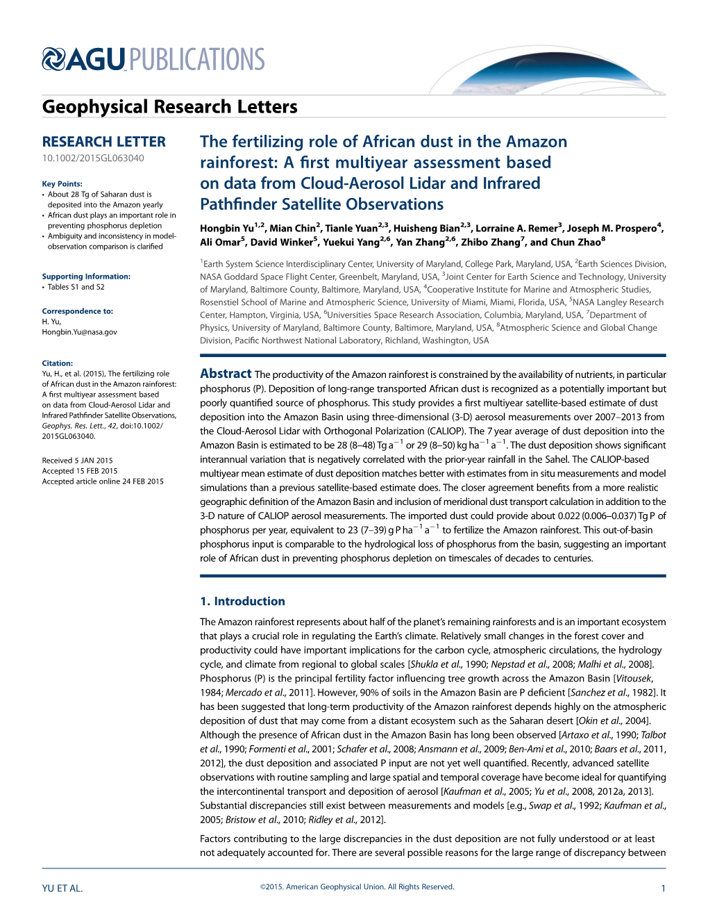 The Fertilizing Role of African Dust in the Amazon Rainforest