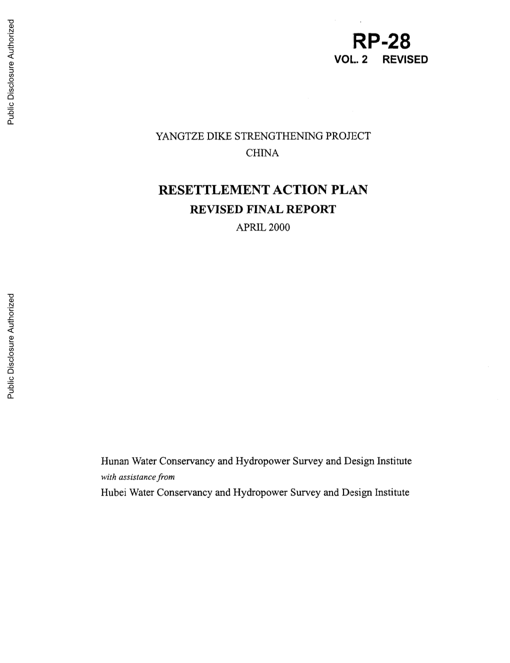 RP-28 VOL..2 REVISED Public Disclosure Authorized YANGTZE DIKE STRENGTHENING PROJECT CHINA