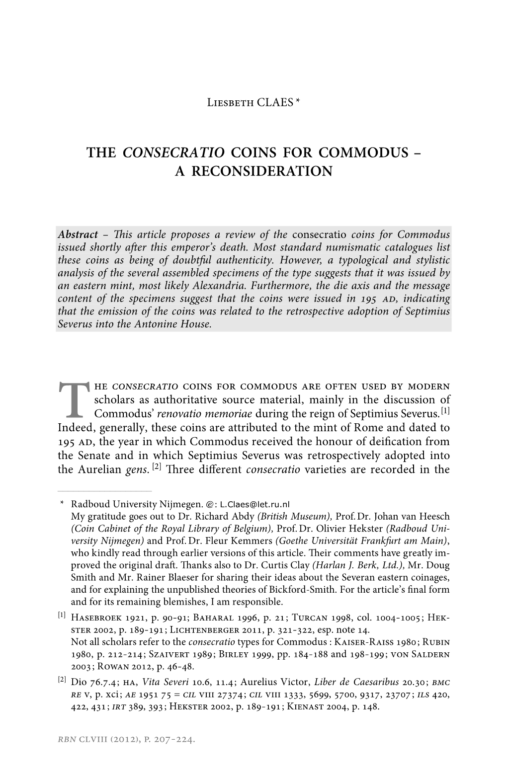 The Consecratio Coins for Commodus – a Reconsideration