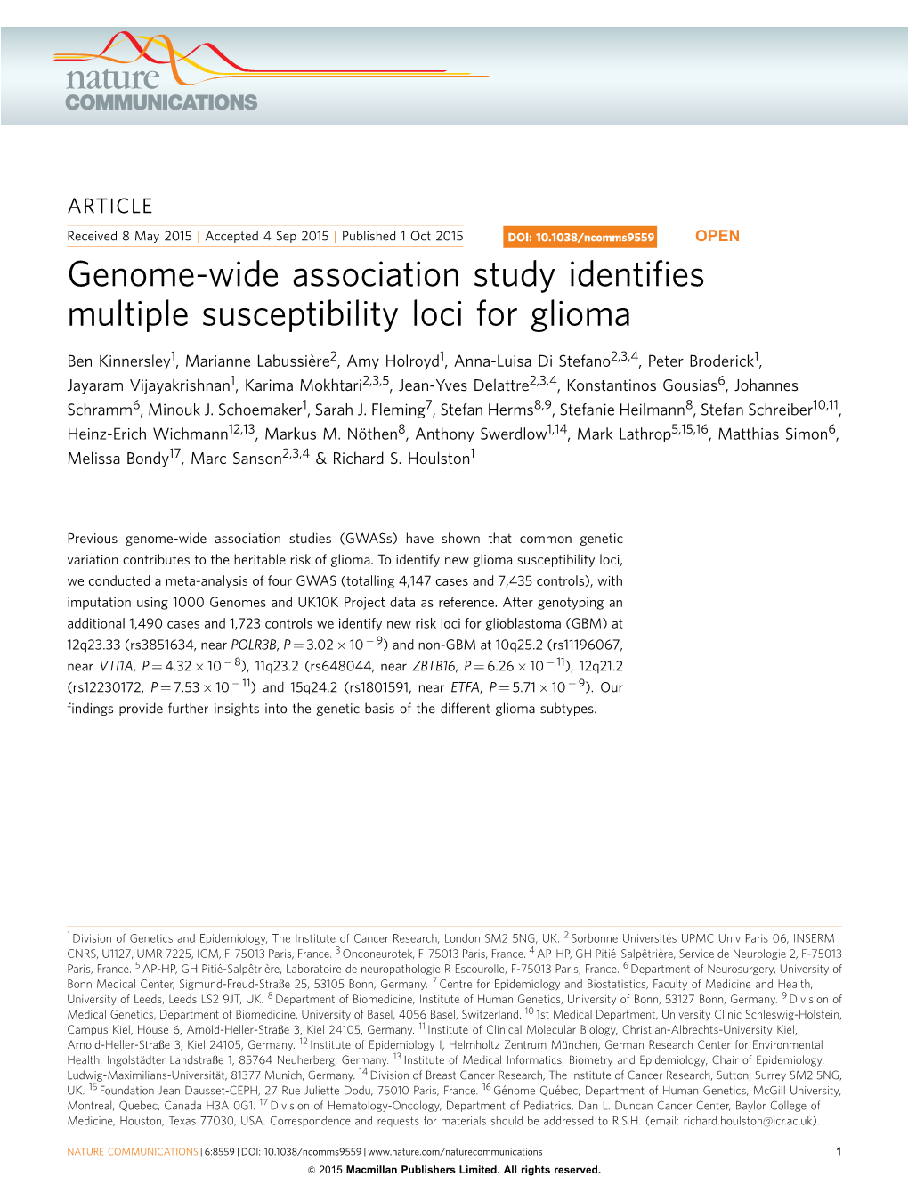 Genome-Wide Association Study Identifies Multiple Susceptibility Loci
