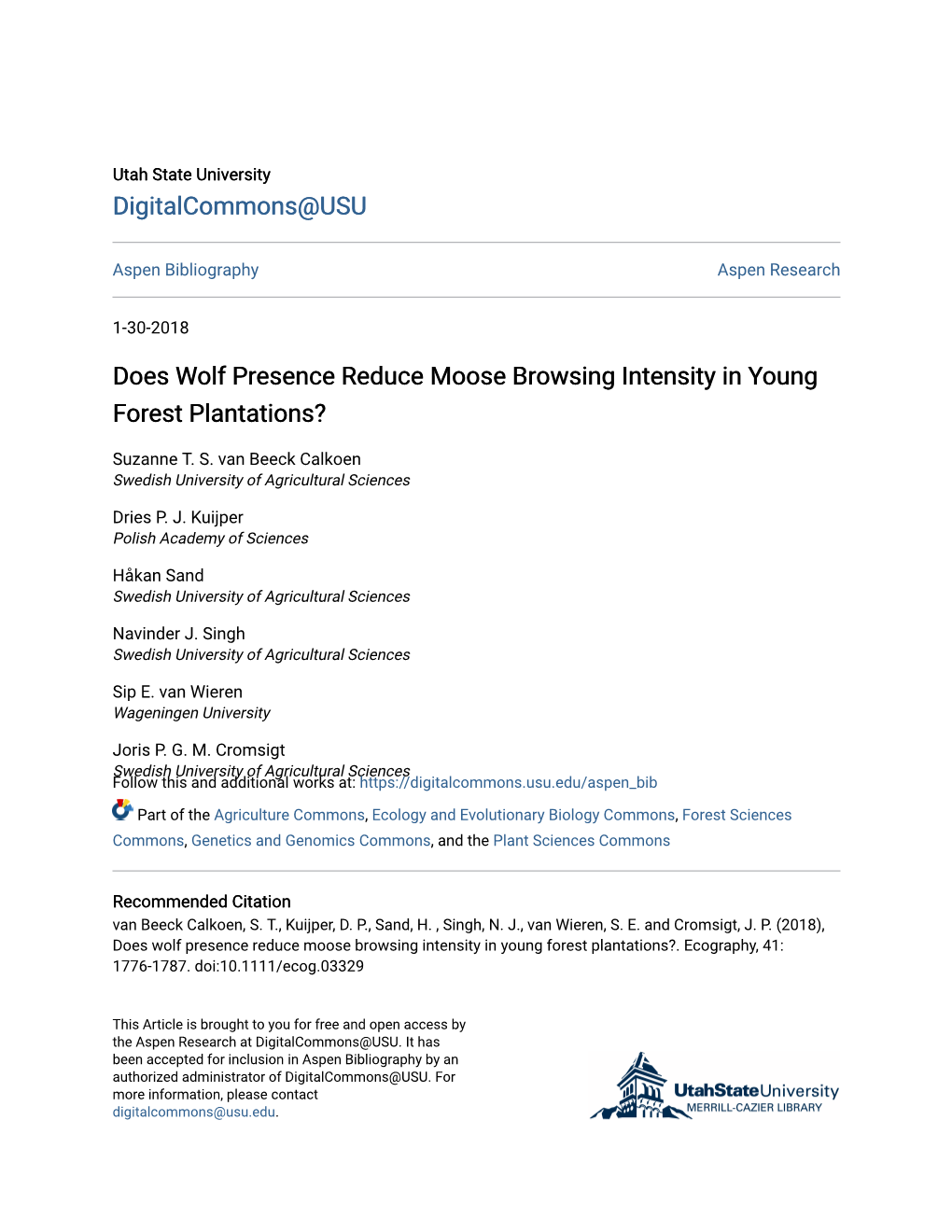 Does Wolf Presence Reduce Moose Browsing Intensity in Young Forest Plantations?