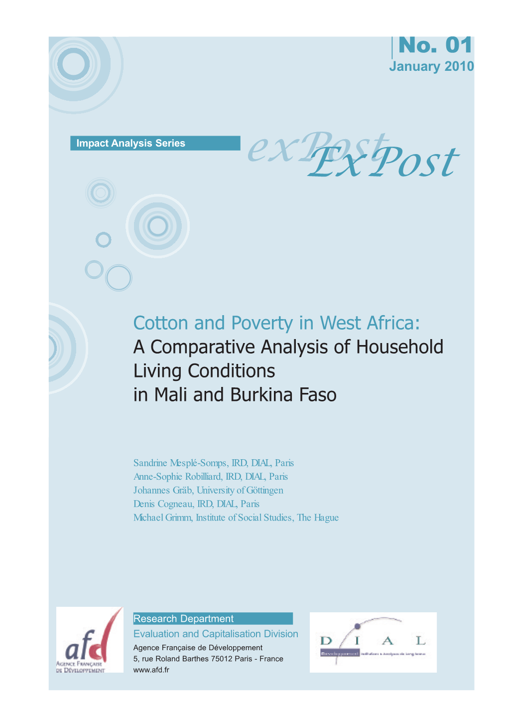 Cotton and Poverty in West Africa : a Comparative Analysis of Household