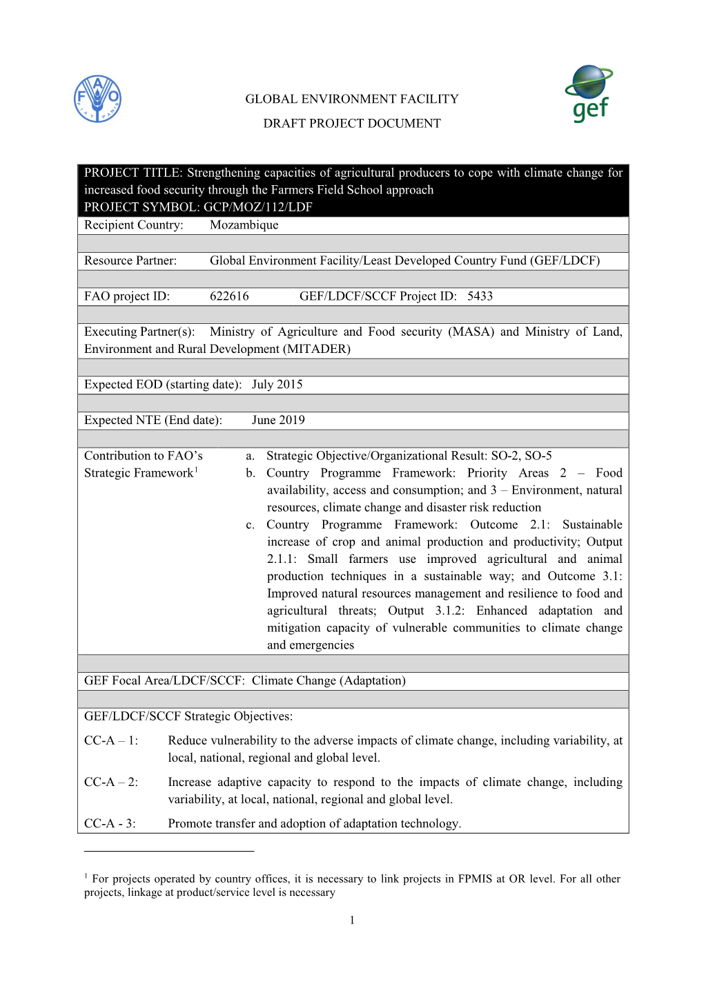 Global Environment Facility Draft Project Document