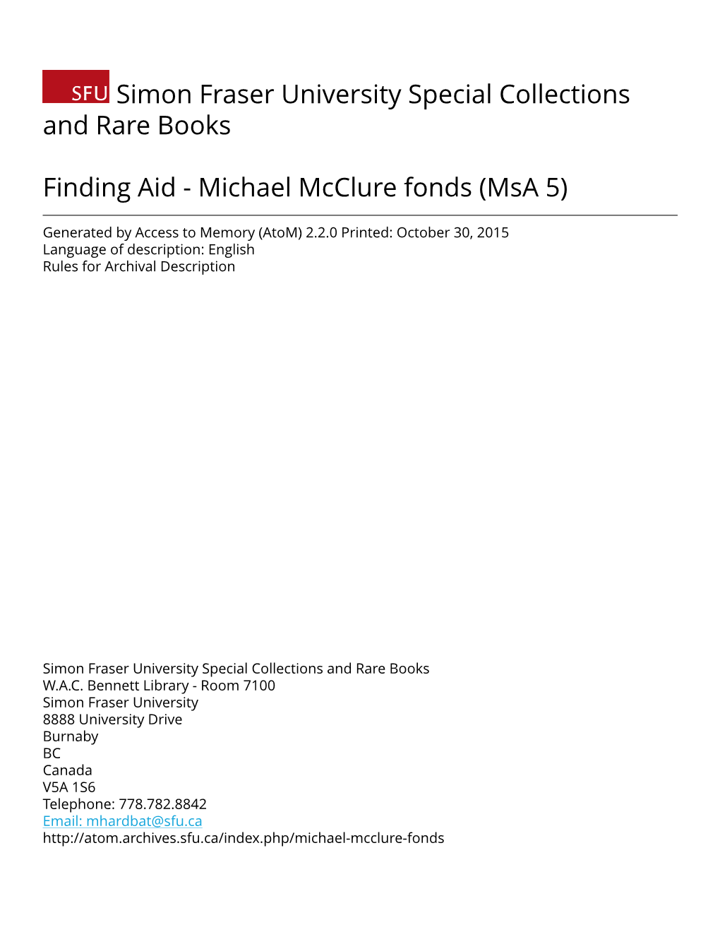 Michael Mcclure Fonds (Msa 5)