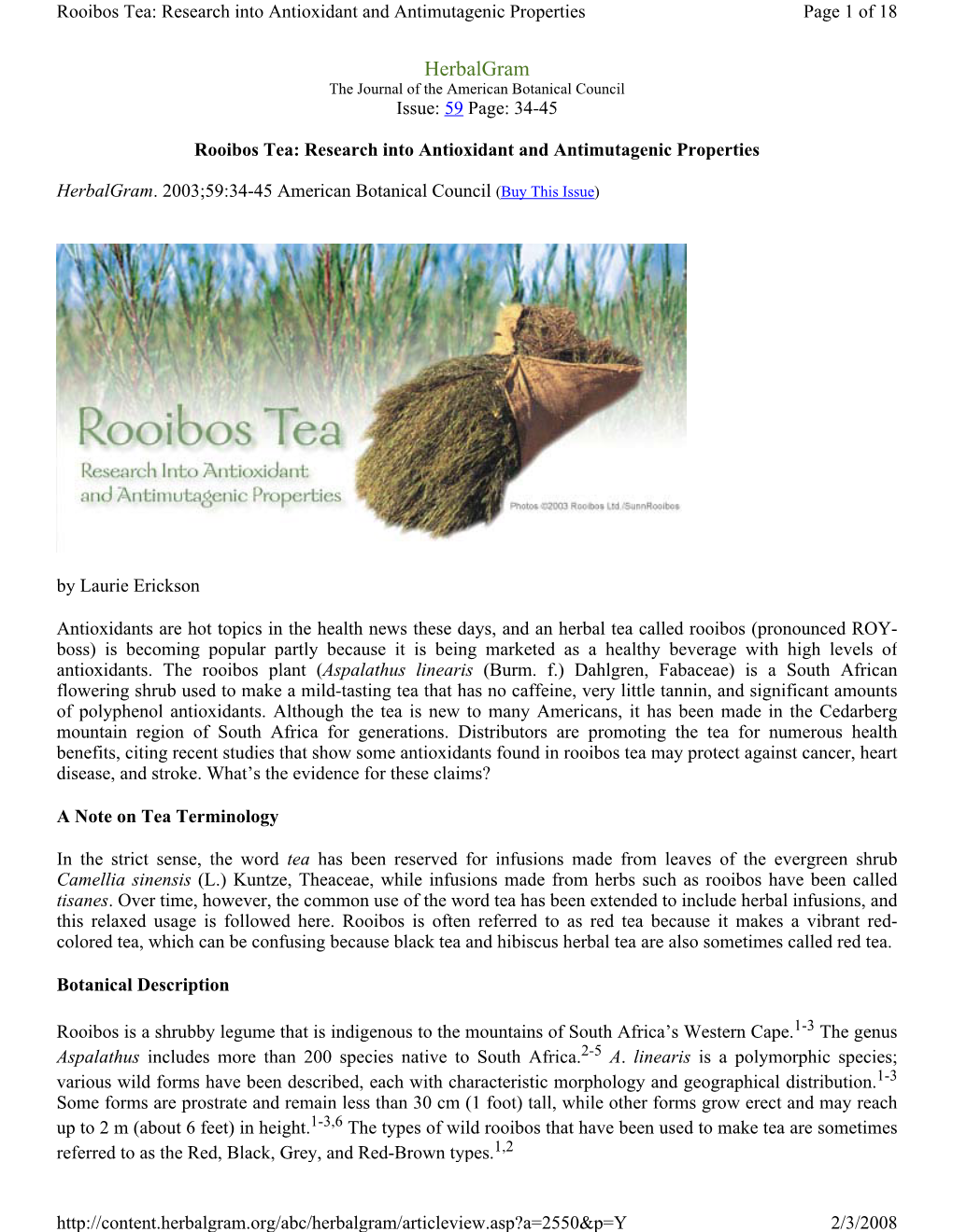 Herbalgram the Journal of the American Botanical Council Issue: 59 Page: 34-45