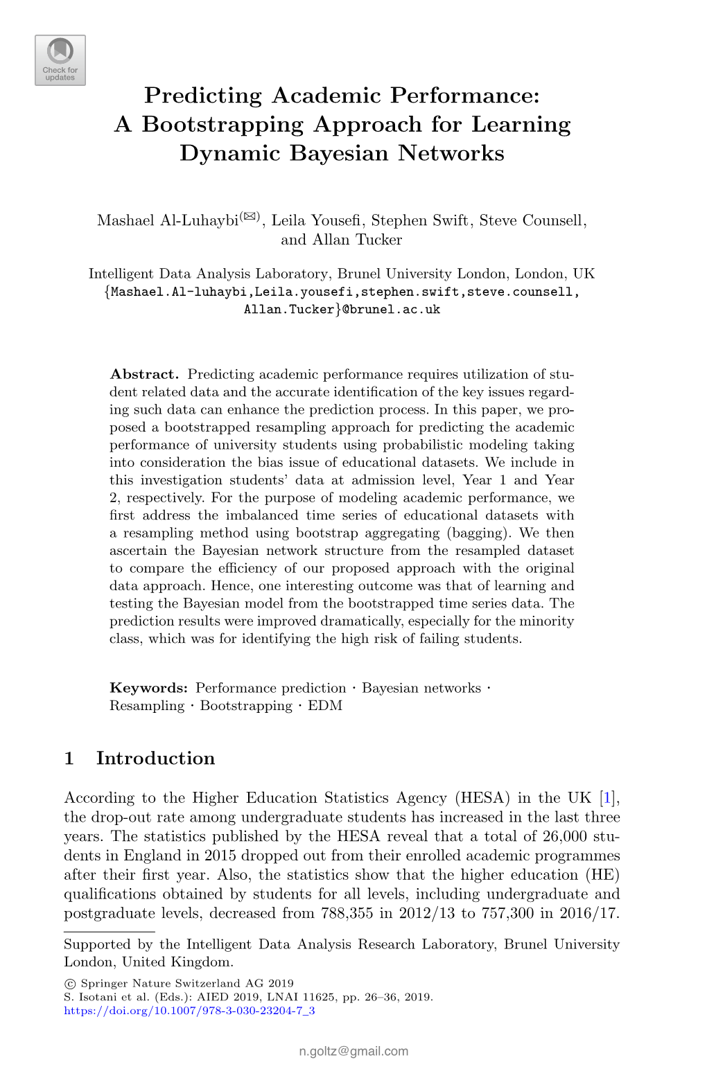 Predicting Academic Performance: a Bootstrapping Approach for Learning Dynamic Bayesian Networks