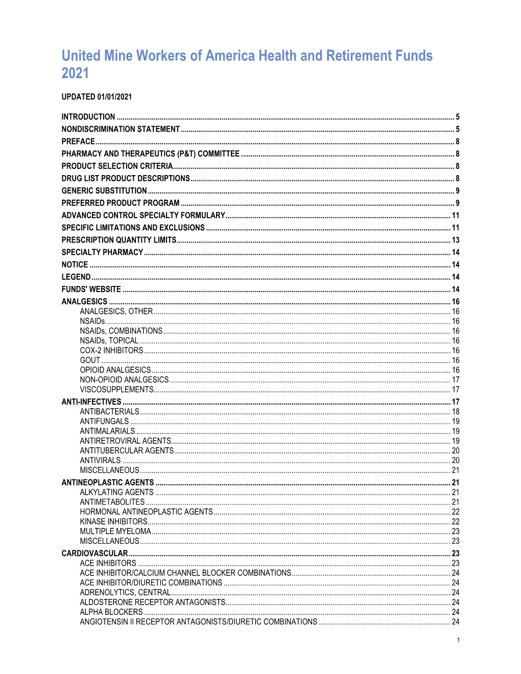 United Mine Workers of America Health and Retirement Funds 2021