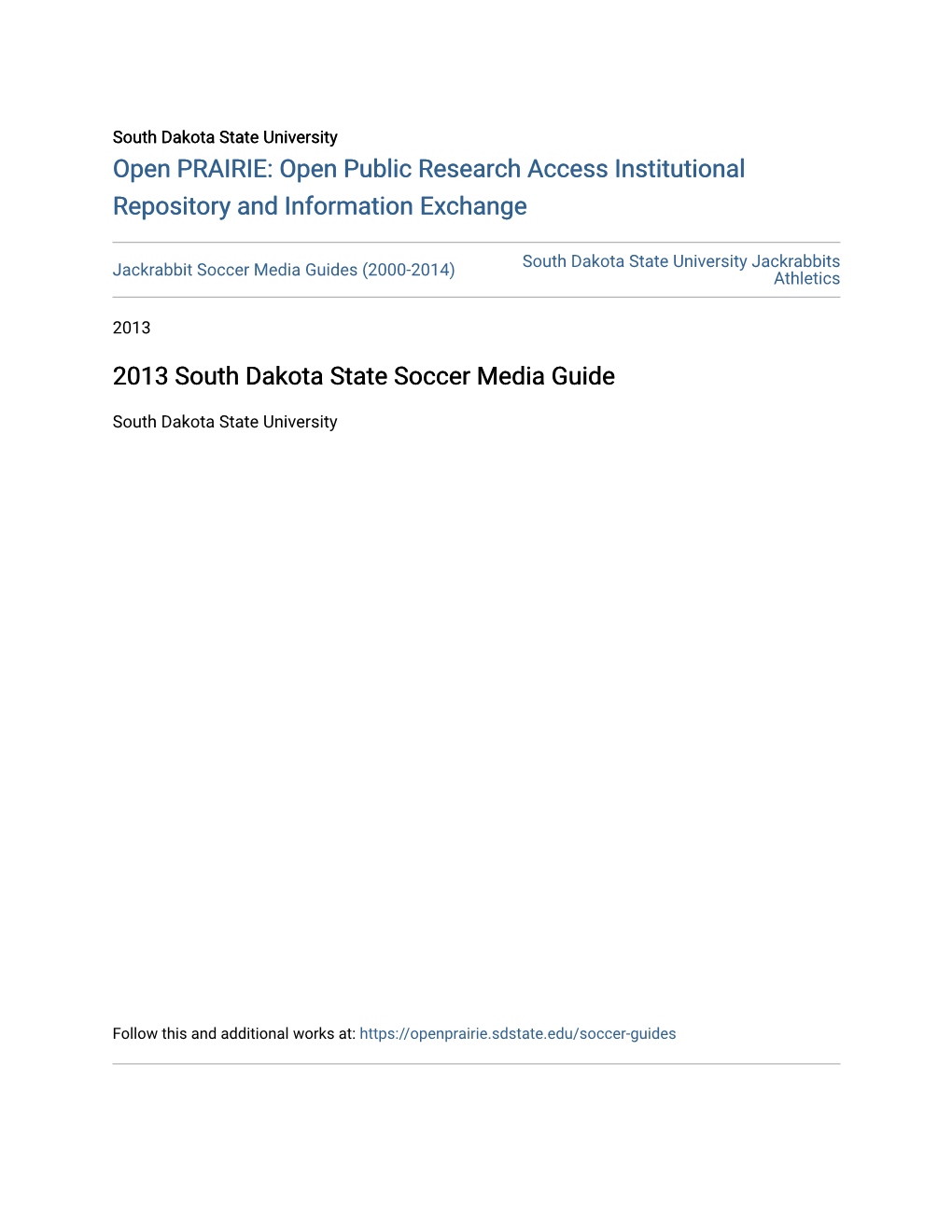 2013 South Dakota State Soccer Media Guide