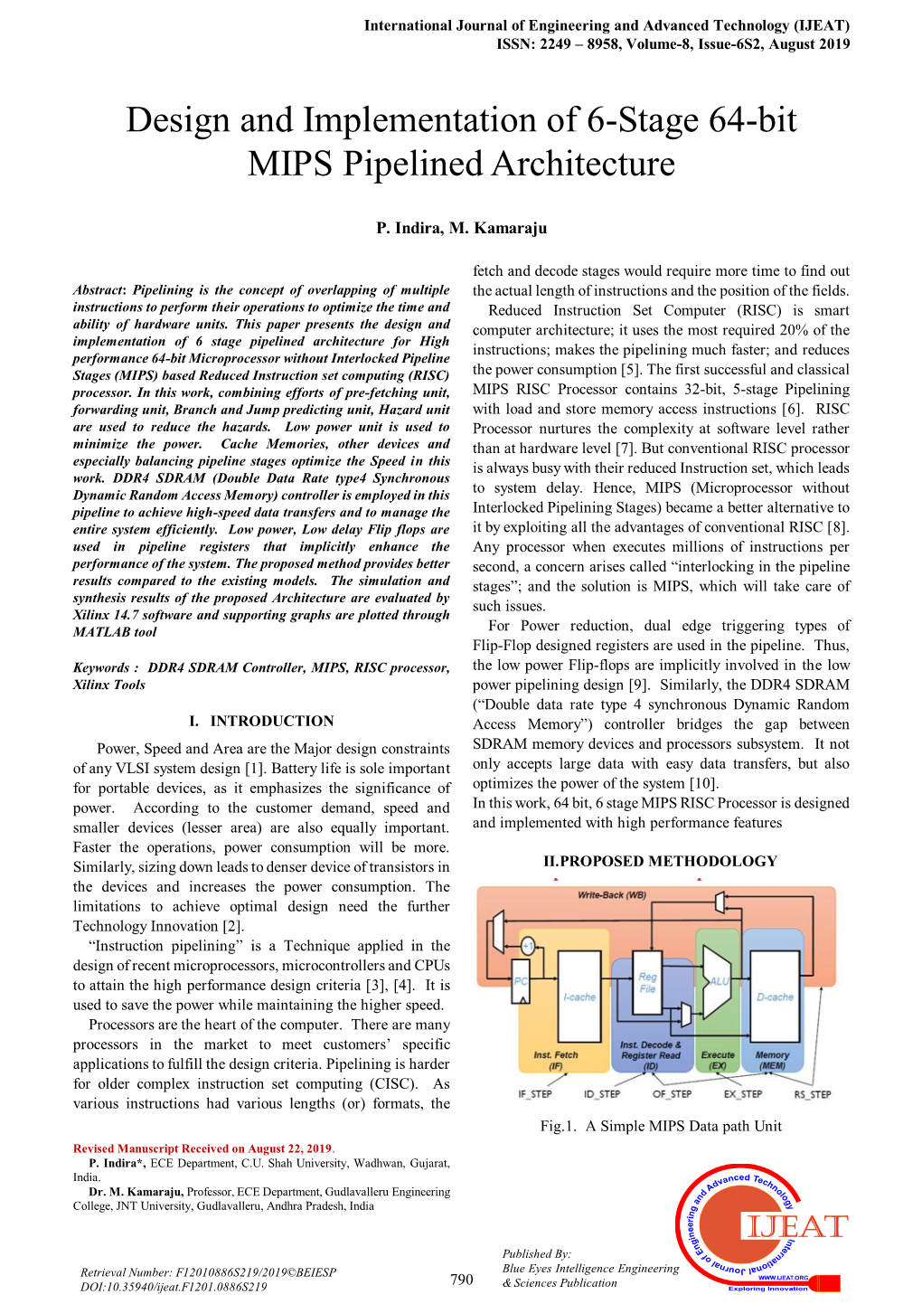 Design and Implementation of 6-Stage 64-Bit MIPS Pipelined Architecture